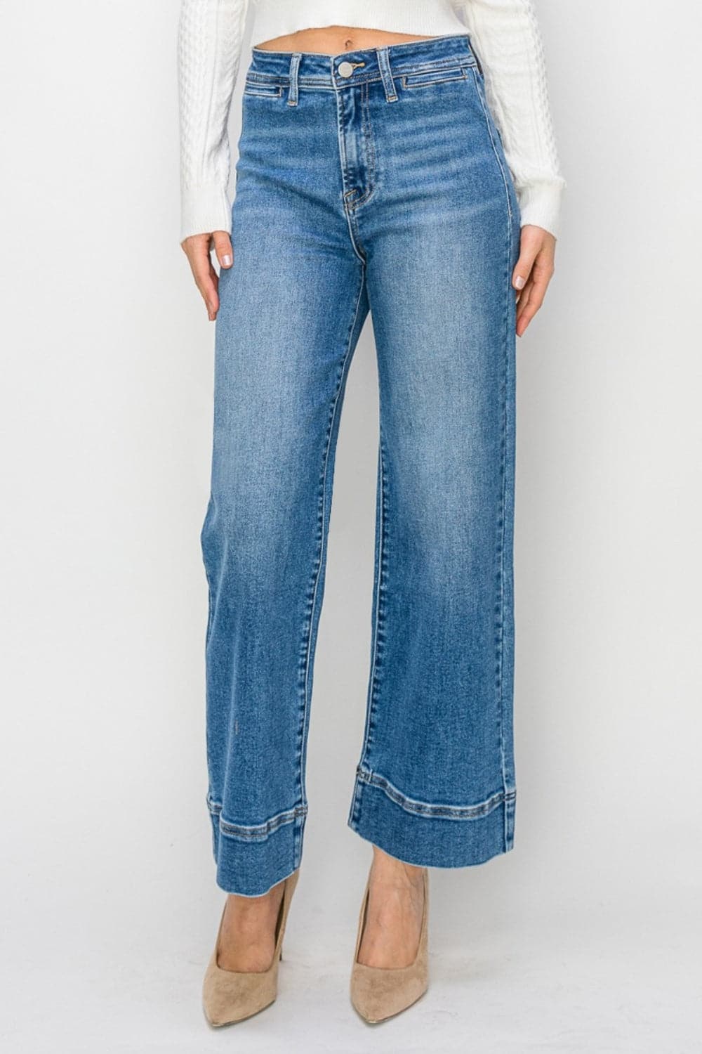 Risen Full Size High Rise Wide Leg Jeans.