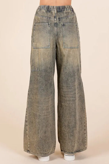 Mittoshop Washed Wide Leg Jeans With Pockets - Love Salve 