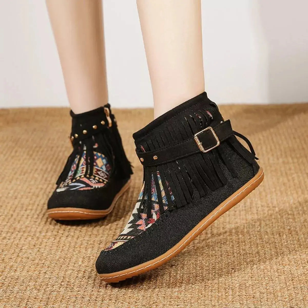 Fringe Side Zipper Ankle Boots Simply Love