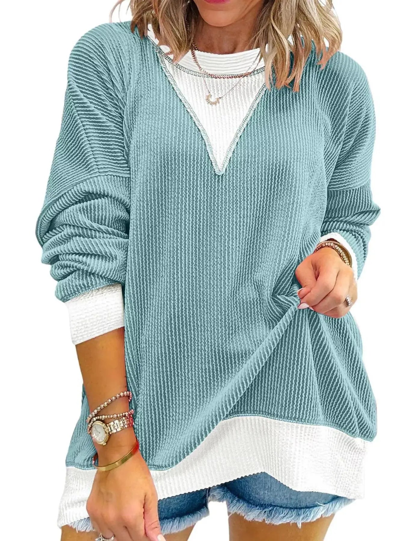 Contrast Dropped Shoulder Sweatshirt Simply Love
