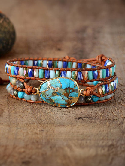 Triple-Layer Natural Stone Bracelet.