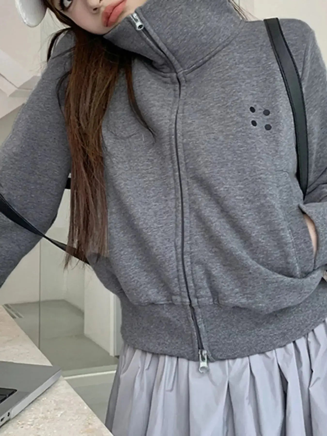 Casual Zip-Up Cropped Outerwear Simply Love