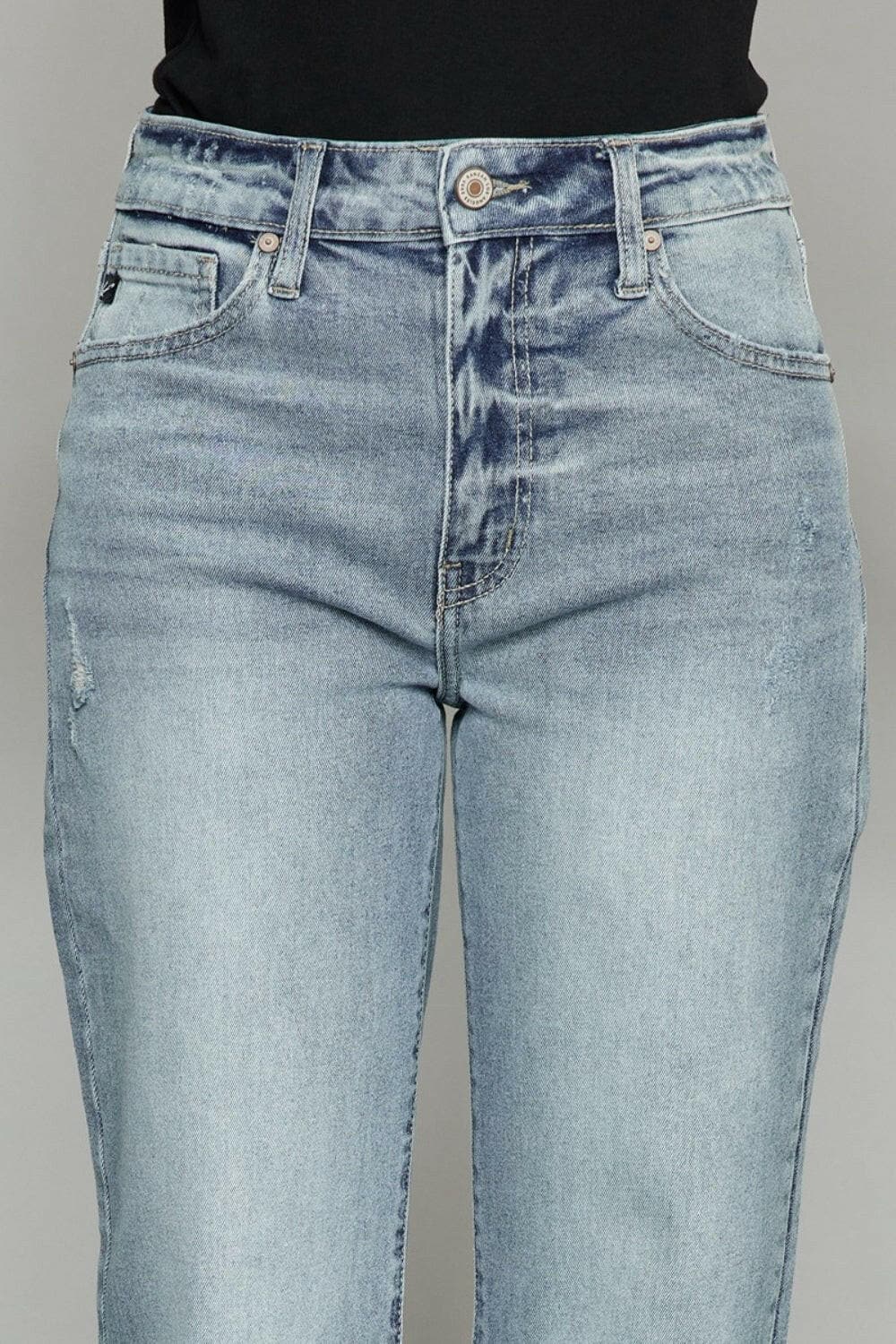 Kancan High Waist Raw Hem Cropped Wide Leg Jeans.