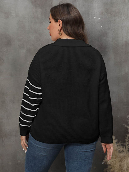 Plus Size Striped V-Neck Sweater.