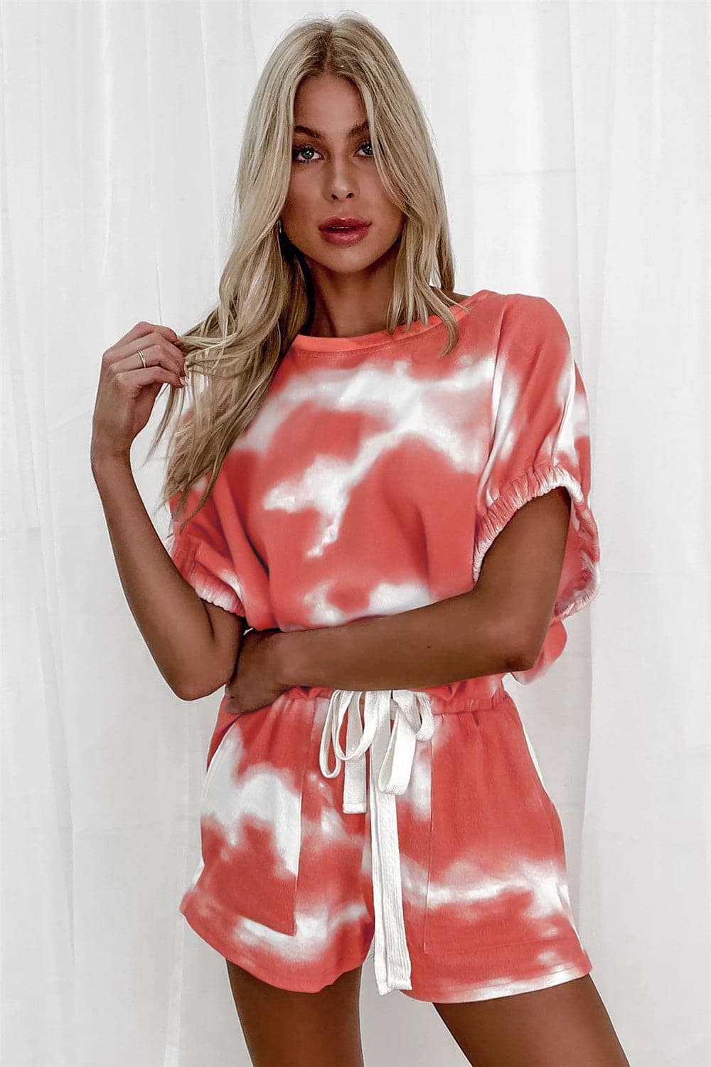 Tie-Dye Round Neck Top and Shorts Set.