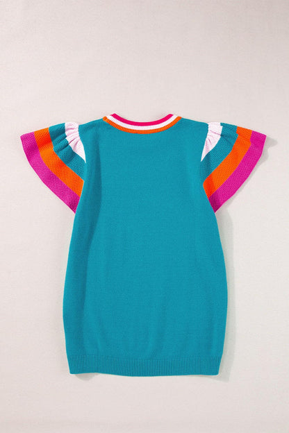 Color Block Round Neck Knit Top.