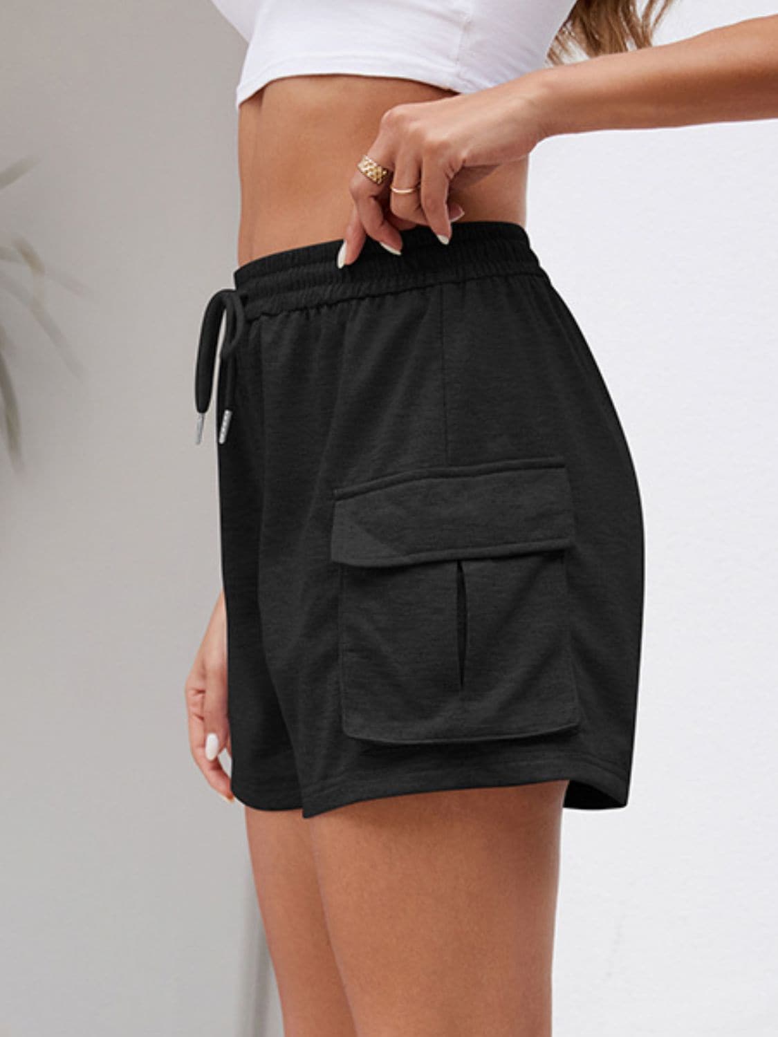 Drawstring Elastic Waist Shorts with Pockets.