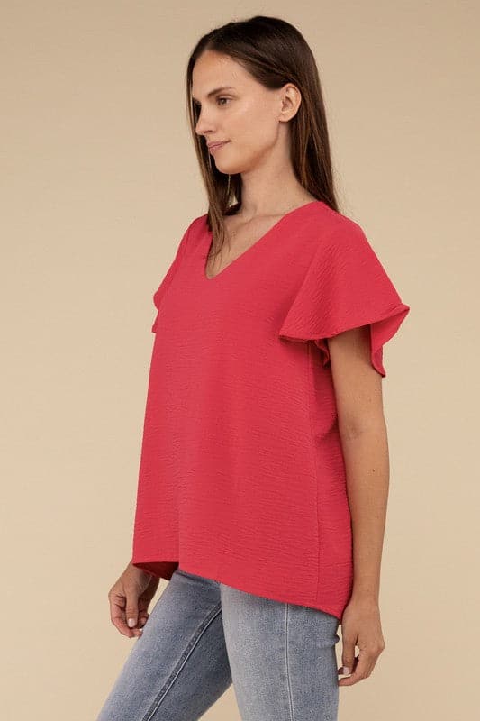 Woven Airflow Flutter Sleeve Top.