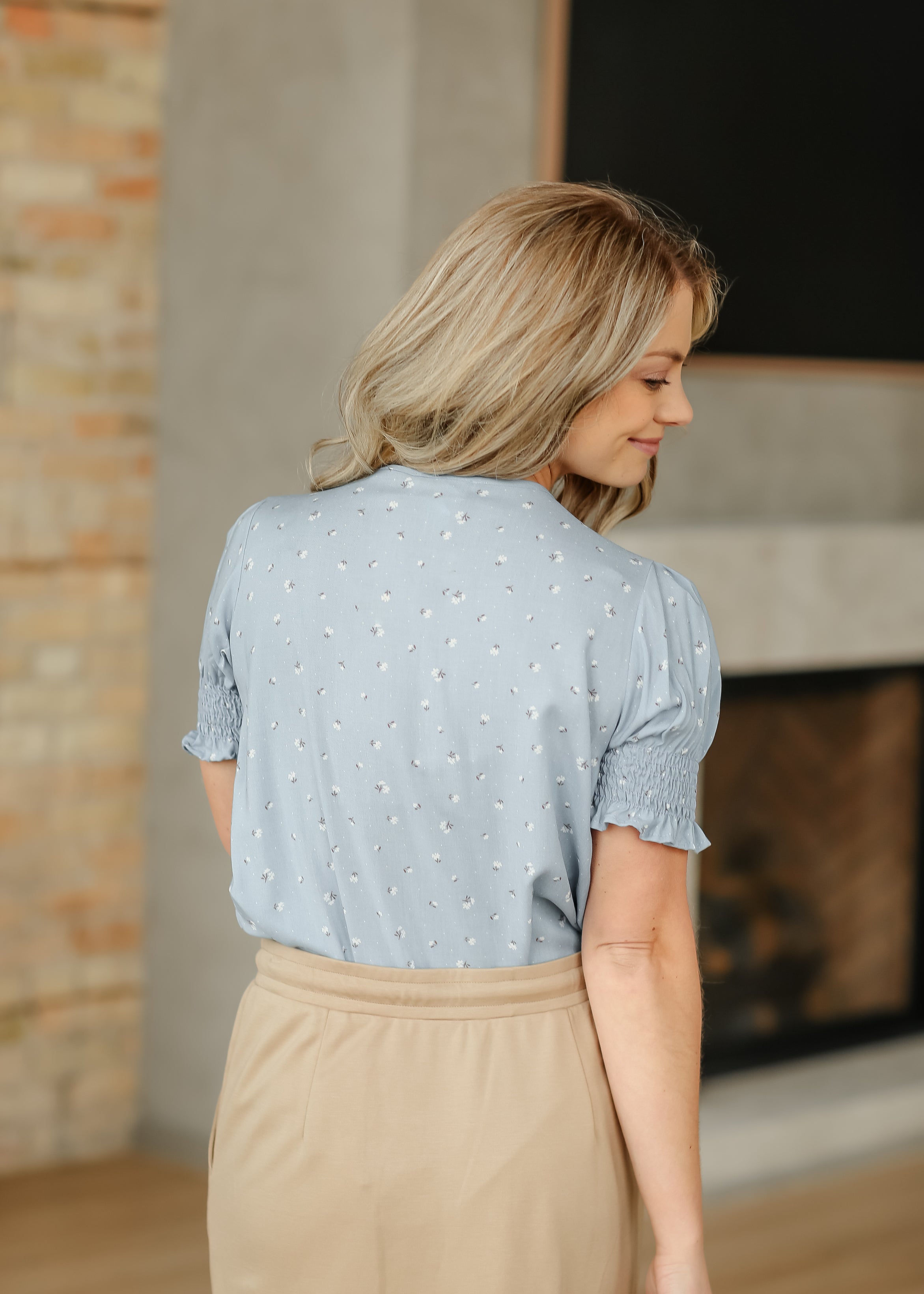 Alisa Short Ruffle Sleeve Top - FINAL SALE - Product side view IC Tops by Inherit Co.