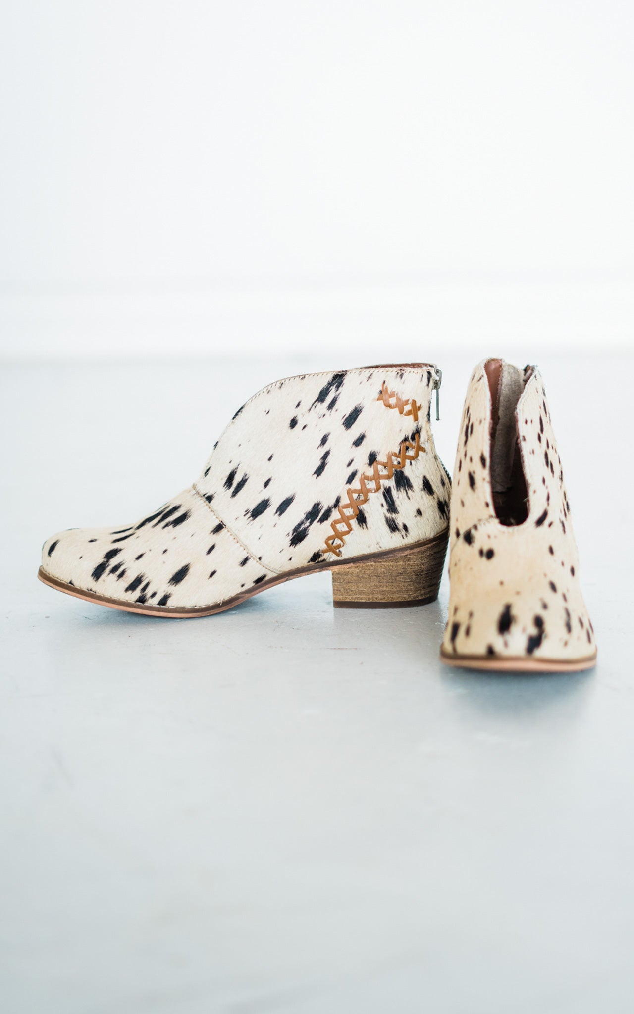All Roads Bootie Hair On Hide Black And White Genuine Leather Back Zipper