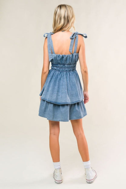 ALONG THE SHORELINE DENIM MINI DRESS - Love Salve