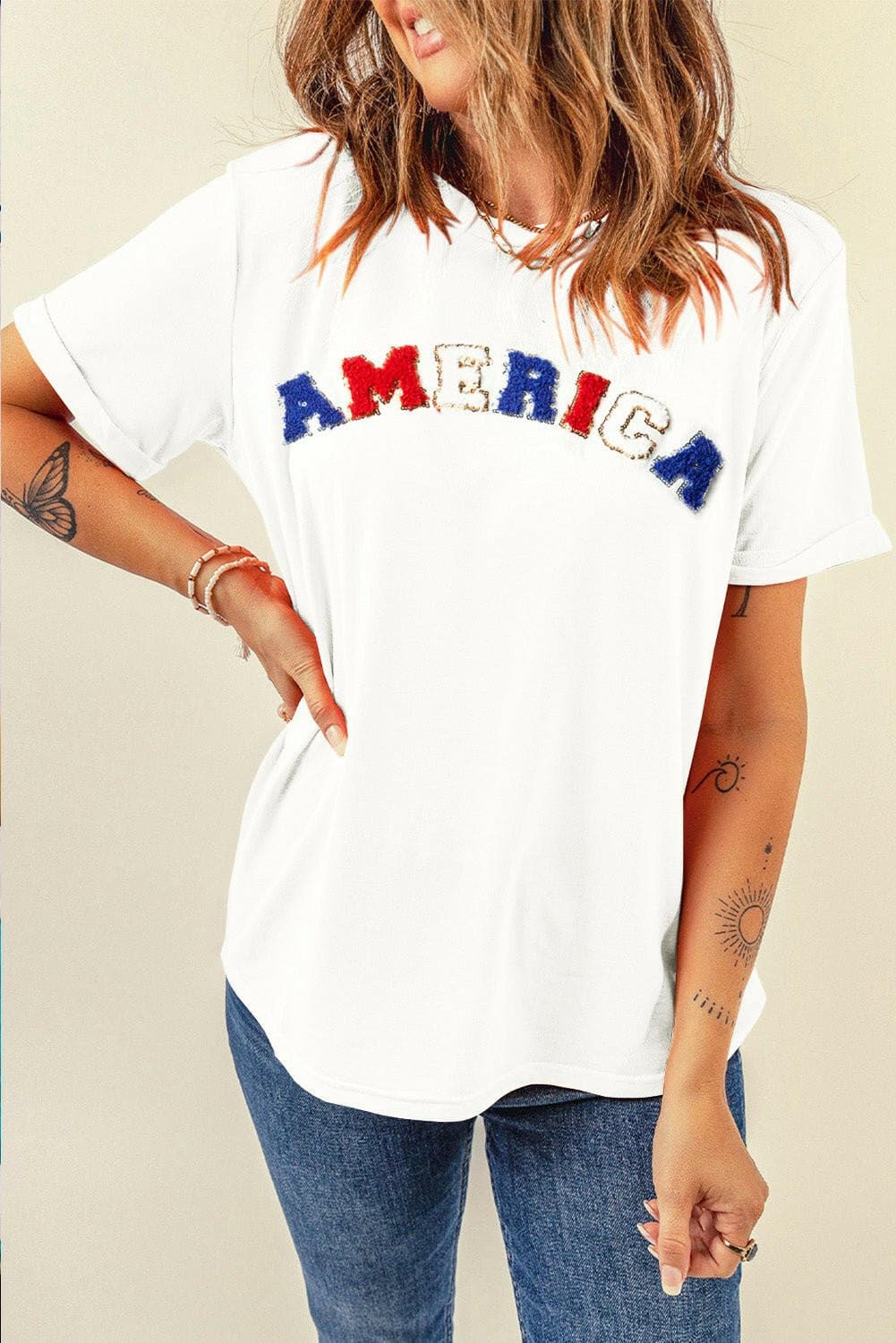 AMERICA Round Neck Short Sleeve T-Shirt - Love Salve