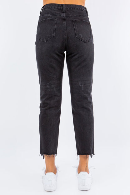 American Bazi High Waist Distressed Cropped Jeans - Love Salve 