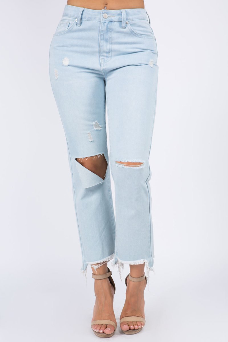 American Bazi High Waist Distressed Raw Hem Jeans for Women - Love Salve 