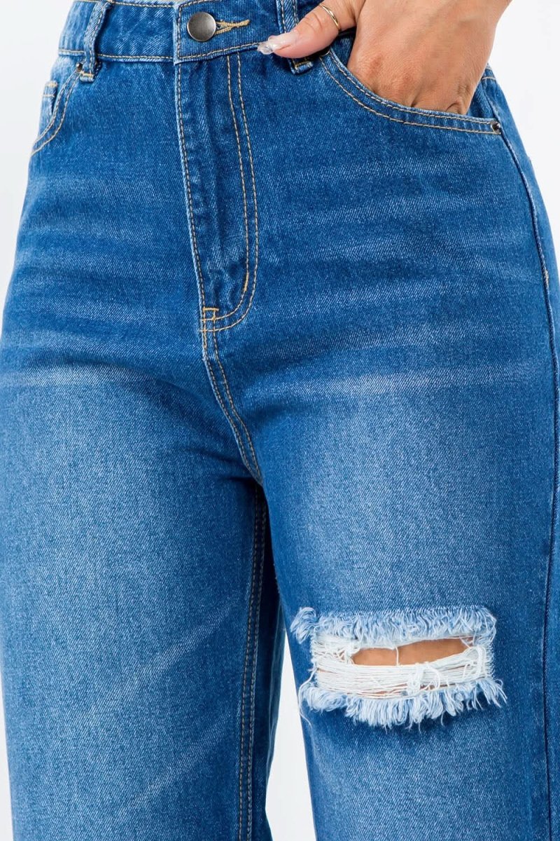 American Bazi High Waist Distressed Wide Leg Jeans - Love Salve 