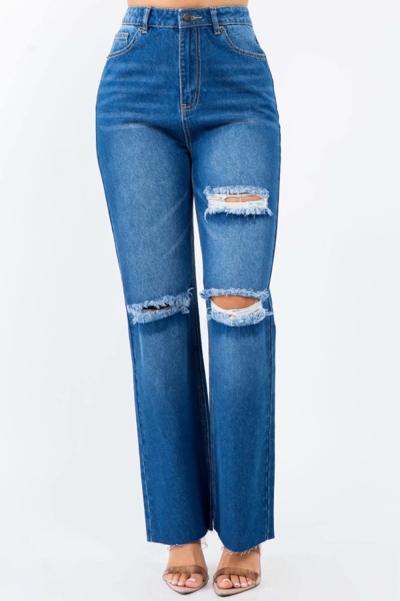 American Bazi High Waist Distressed Wide Leg Jeans - Love Salve 