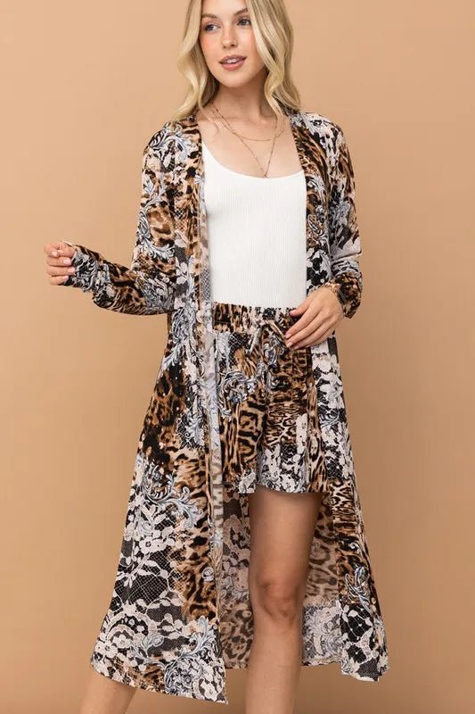 And The Why Animal Print Kimono and Shorts Set - Love Salve