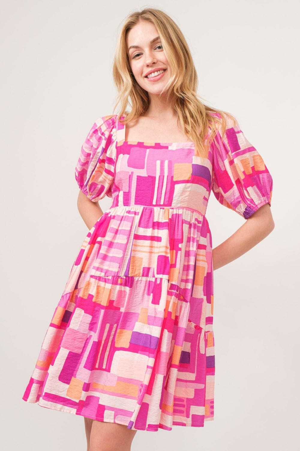 And The Why Color Block Puff Sleeve Dress - Love Salve