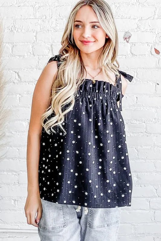 And The Why Daisy Polka Dot Print Ruffle Tank Top for Women - Love Salve 