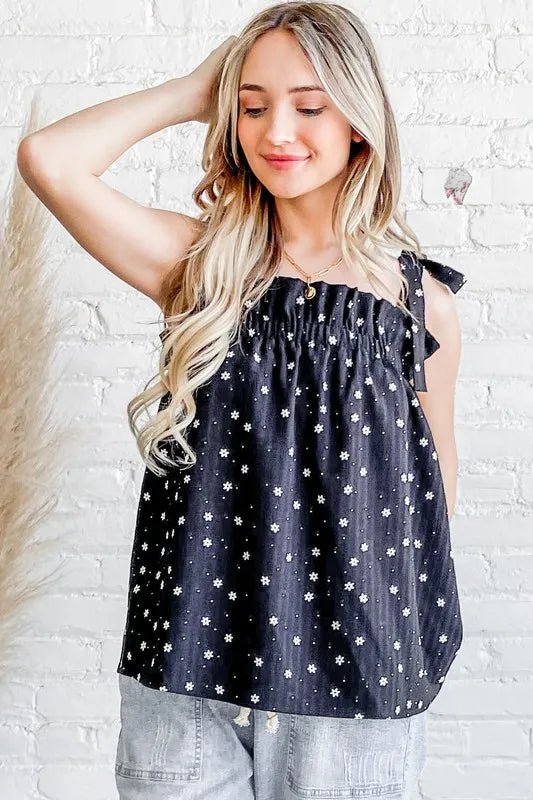 And The Why Daisy Polka Dot Print Ruffle Tank Top for Women - Love Salve 