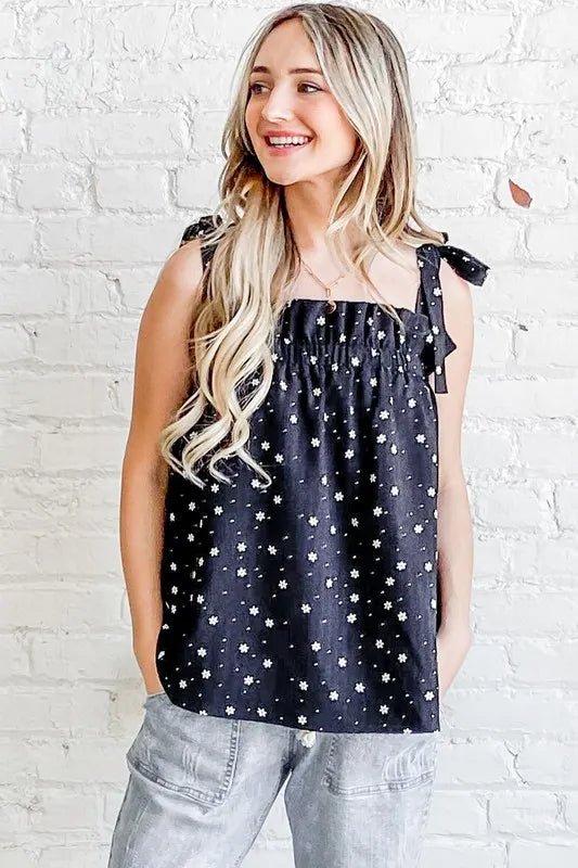 And The Why Daisy Polka Dot Print Ruffle Tank Top for Women - Love Salve 