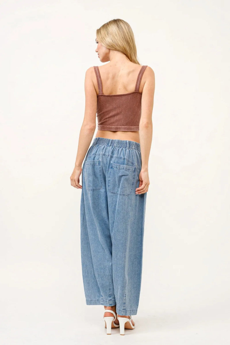 And The Why Elastic Back Pleated Baggy Jeans for Women - Love Salve 