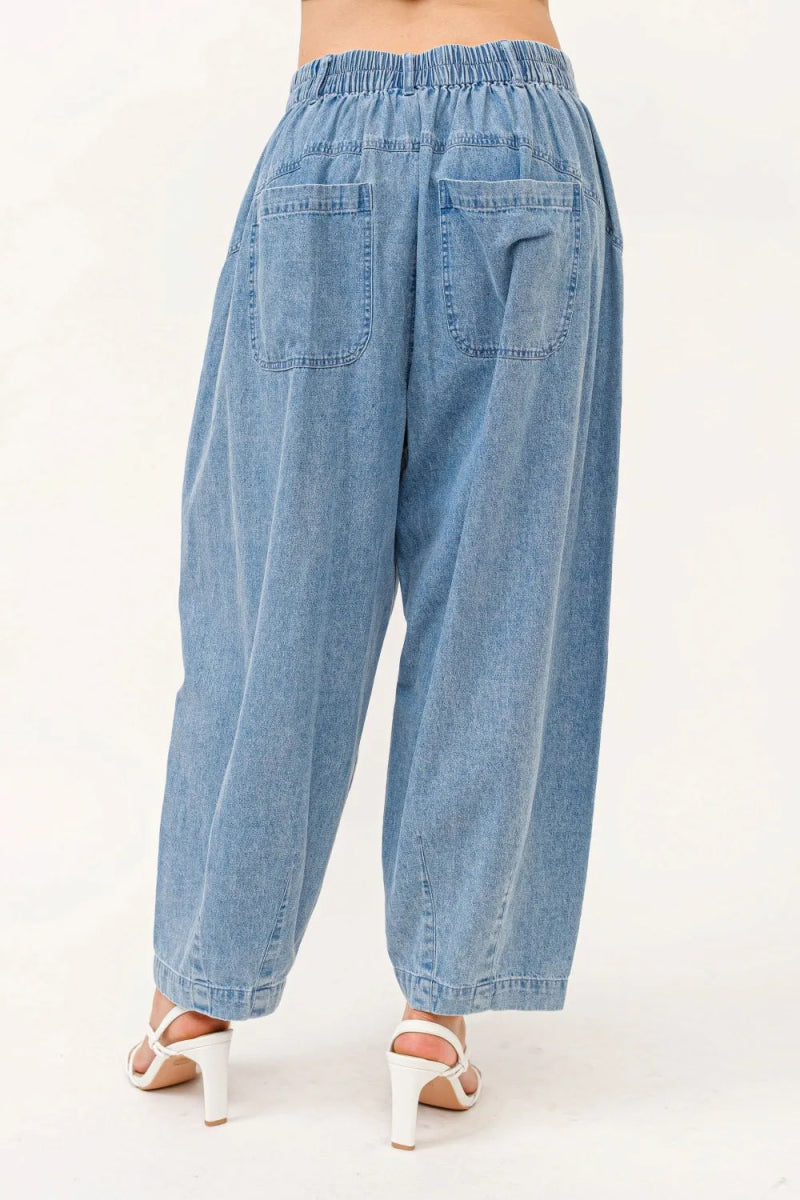 And The Why Elastic Back Pleated Baggy Jeans for Women - Love Salve 