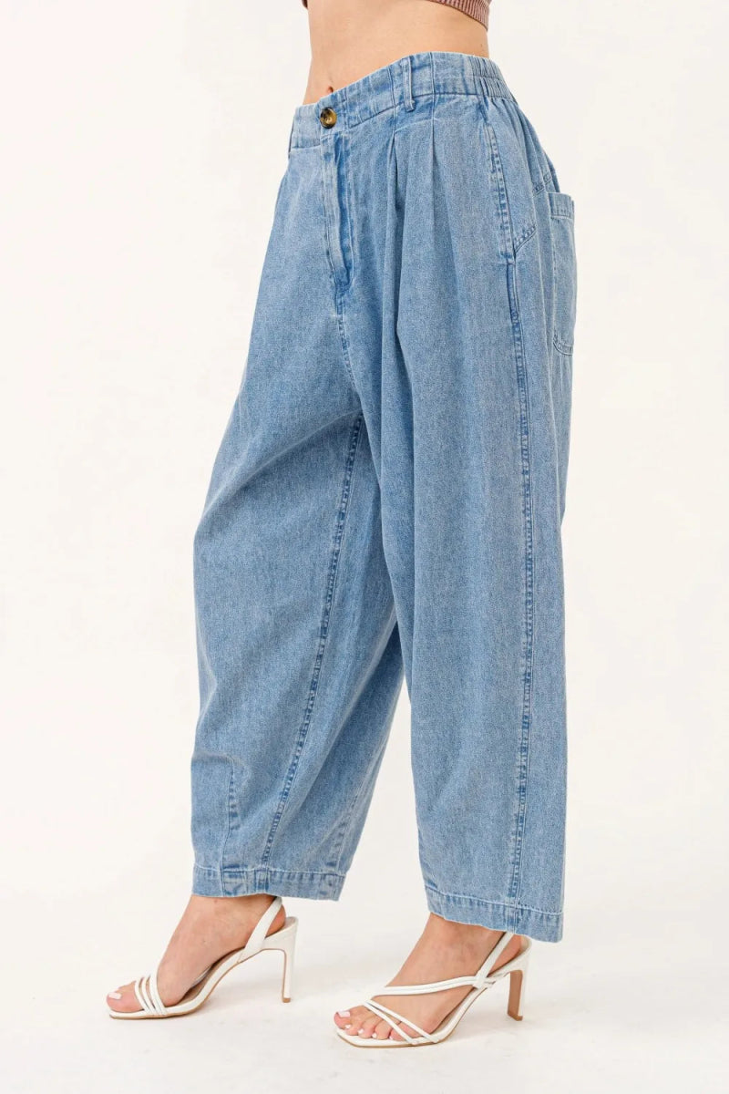 And The Why Elastic Back Pleated Baggy Jeans for Women - Love Salve 