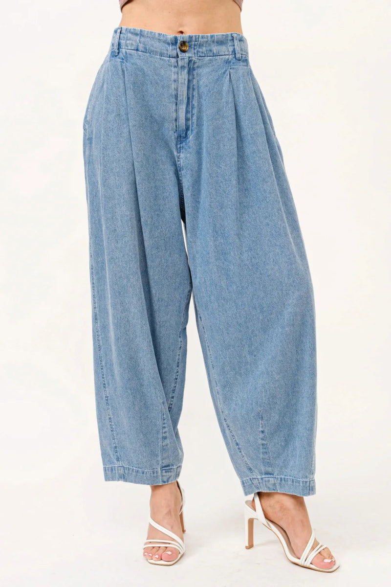 And The Why Elastic Back Pleated Baggy Jeans for Women - Love Salve 