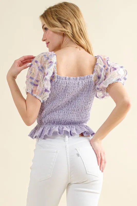 And The Why Embellishment Sleeve Smocked Top for Women - Love Salve 