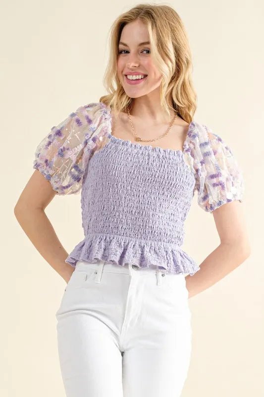 And The Why Embellishment Sleeve Smocked Top for Women - Love Salve 