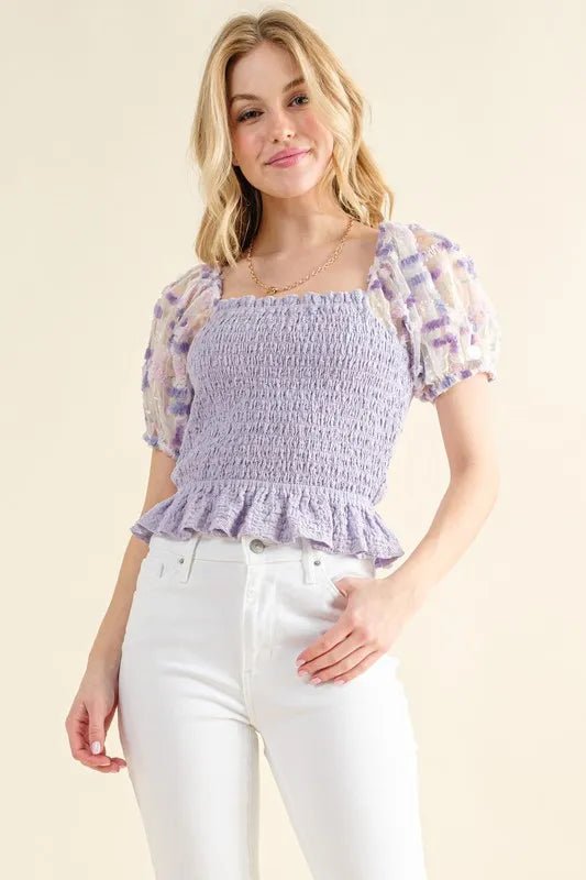 And The Why Embellishment Sleeve Smocked Top for Women - Love Salve 