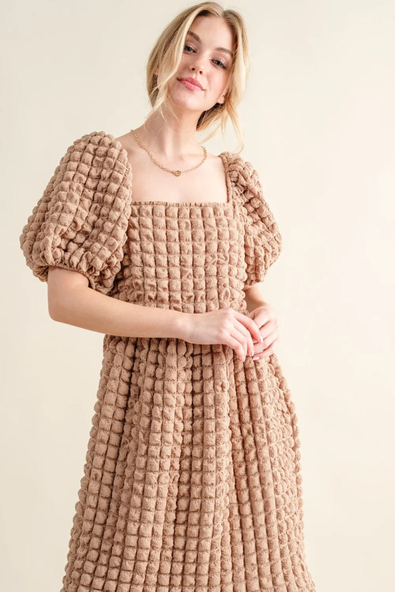 And The Why Full Size Square Neck Puff Sleeve Dress - Love Salve 