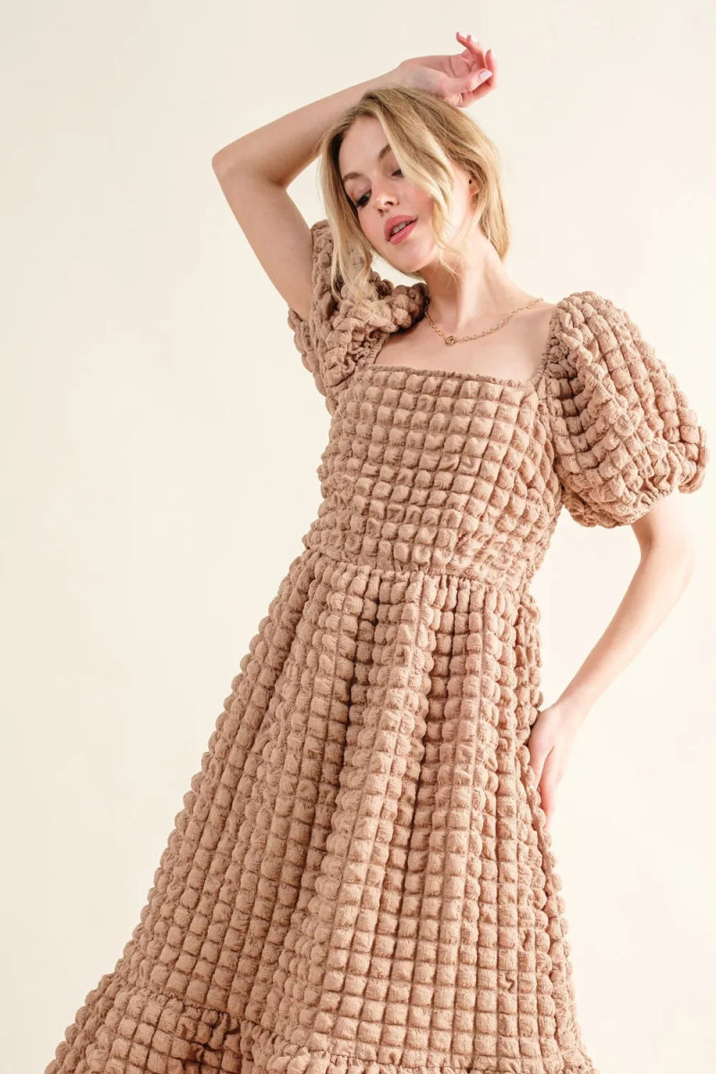 And The Why Full Size Square Neck Puff Sleeve Dress - Love Salve 