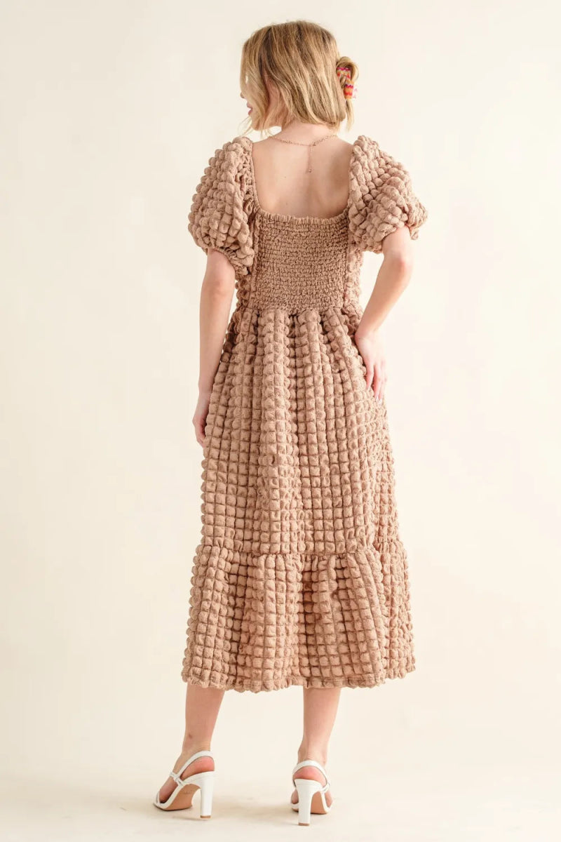 And The Why Full Size Square Neck Puff Sleeve Dress - Love Salve 