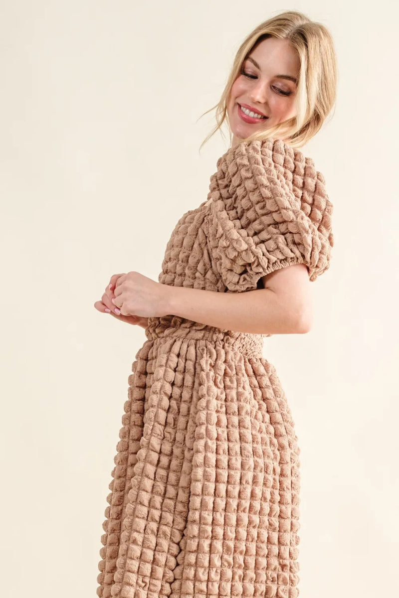 And The Why Full Size Square Neck Puff Sleeve Dress - Love Salve 
