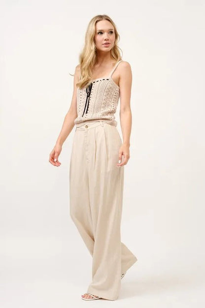 And The Why High - Rise Wide Leg Linen Blended Pants for Summer - Love Salve