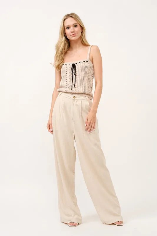 And The Why High-Rise Wide Leg Linen Blended Pants for Summer - Love Salve 