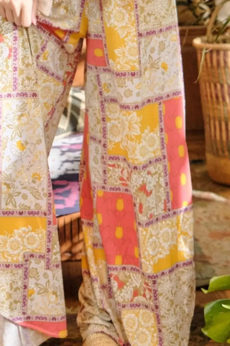 And The Why Printed Smocking Waist Side Slit Wide Leg Pants - Love Salve 