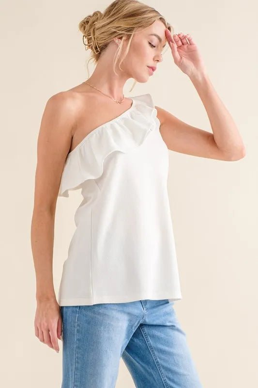 And The Why Ruffle One Shoulder Sleeveless Tank Top - Love Salve 