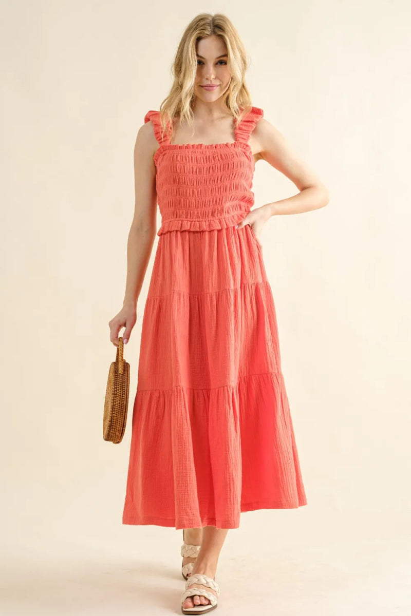 And The Why Smocked Ruffled Tiered Dress for Women - Love Salve 