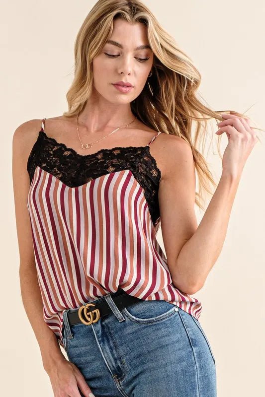 And The Why Stripe Print with Lace Cami for Women - Love Salve 
