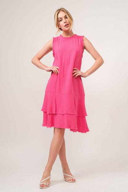 And The Why Washed Fringe Detail Tiered Dress - Love Salve