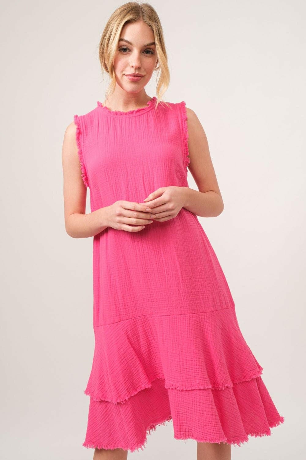 And The Why Washed Fringe Detail Tiered Dress - Love Salve