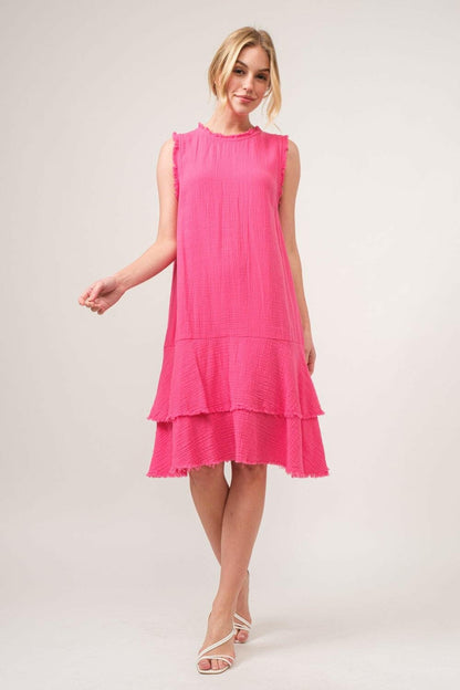 And The Why Washed Fringe Detail Tiered Dress - Love Salve