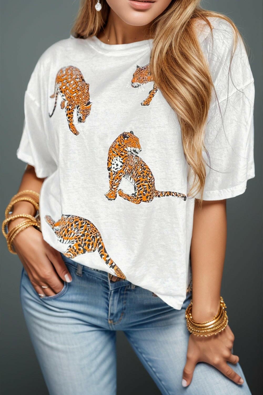 Animal Round Neck Dropped Shoulder T-Shirt - Love Salve