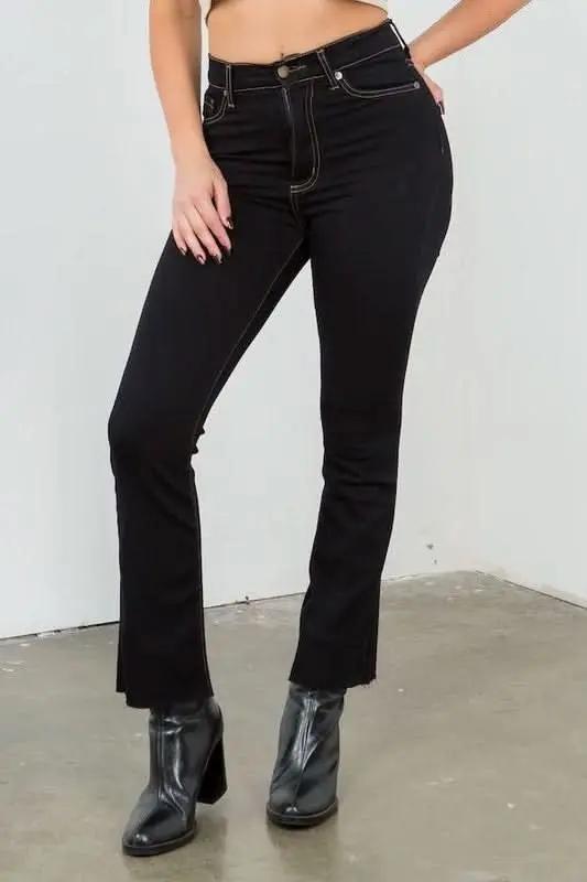Ankle Cropped Flare Jean in Jet Black - Love Salve 