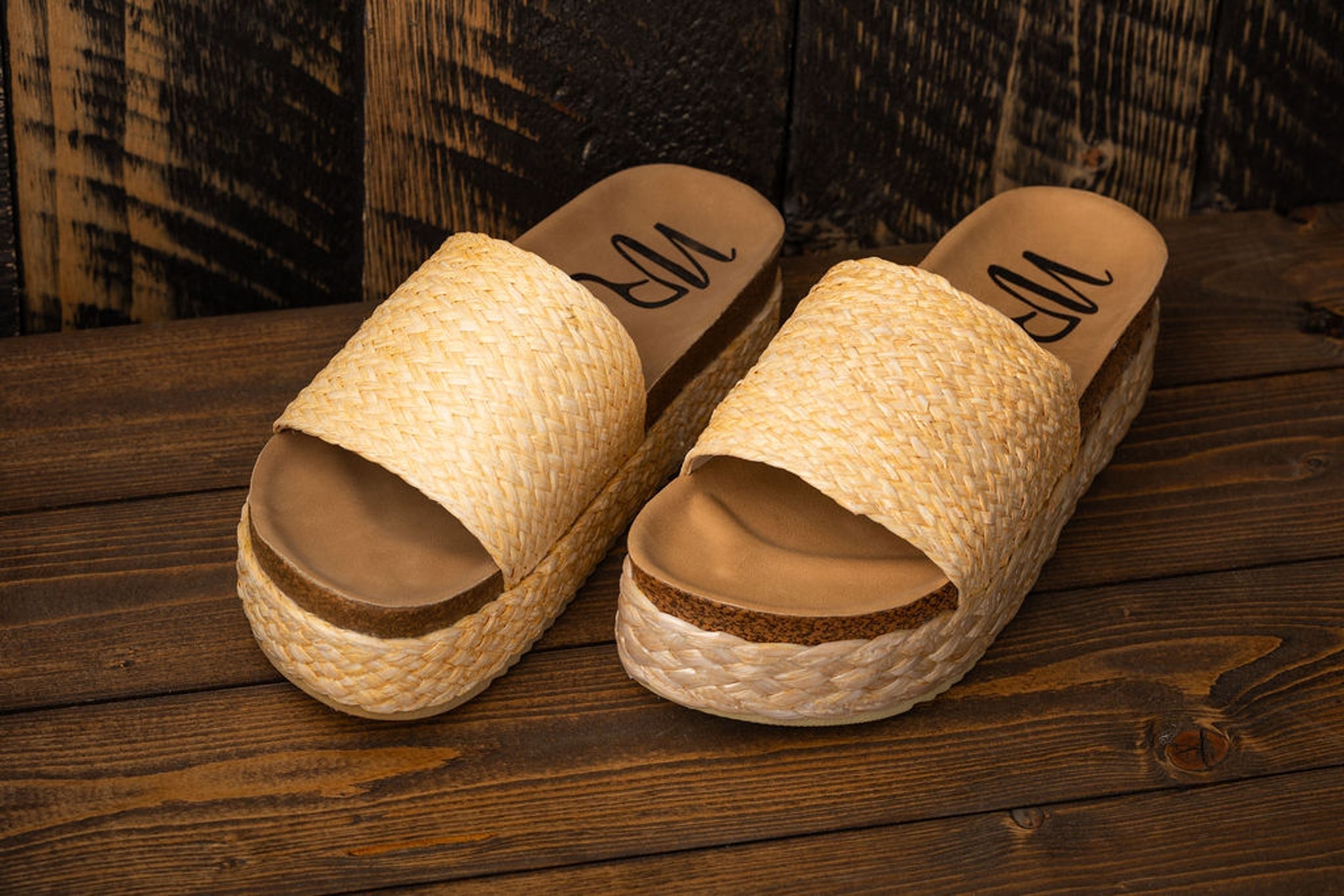 Anna Sandals Natural Jute Upper Platform Slide Sandals Naughty Monkey