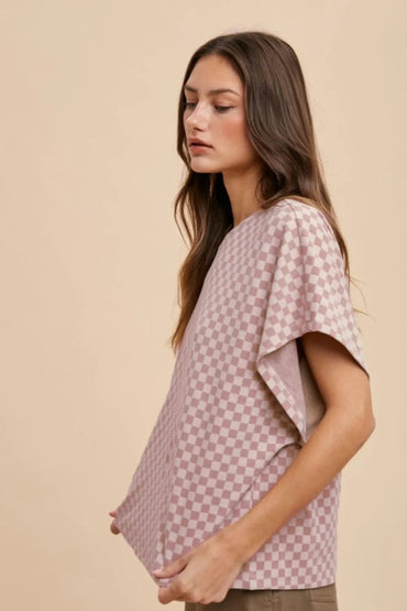 Annie Wear Checkered Round Neck Short Sleeve T-Shirt for Women - Love Salve 