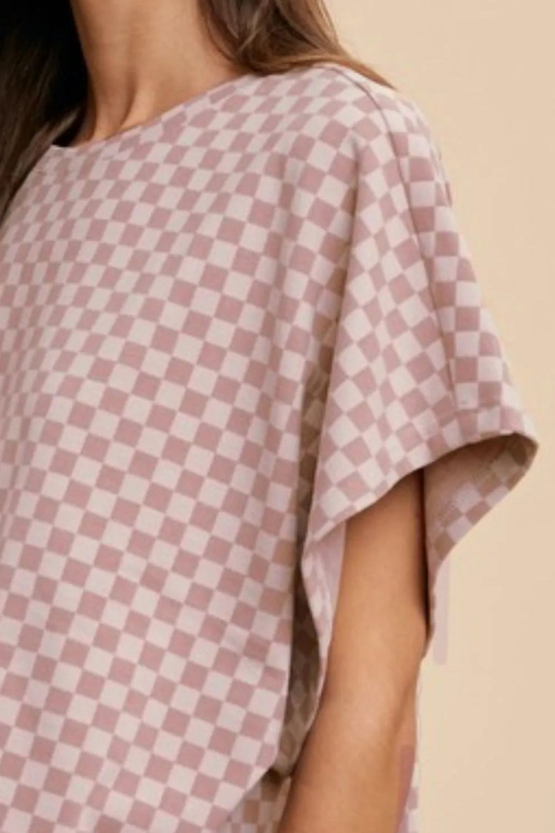 Annie Wear Checkered Round Neck Short Sleeve T-Shirt for Women - Love Salve 